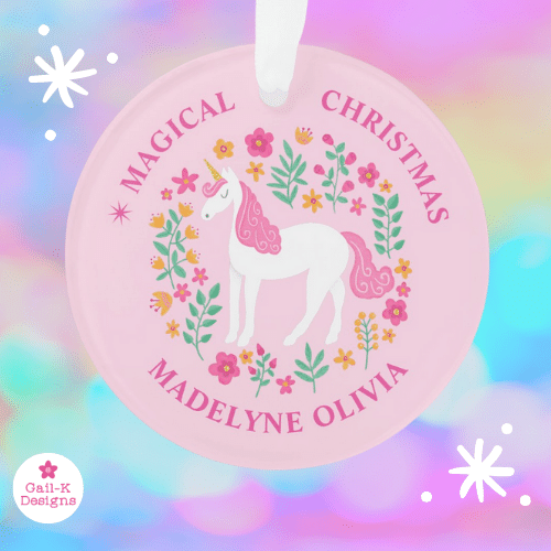 Cute Personalized Unicorn Christmas Ornaments
